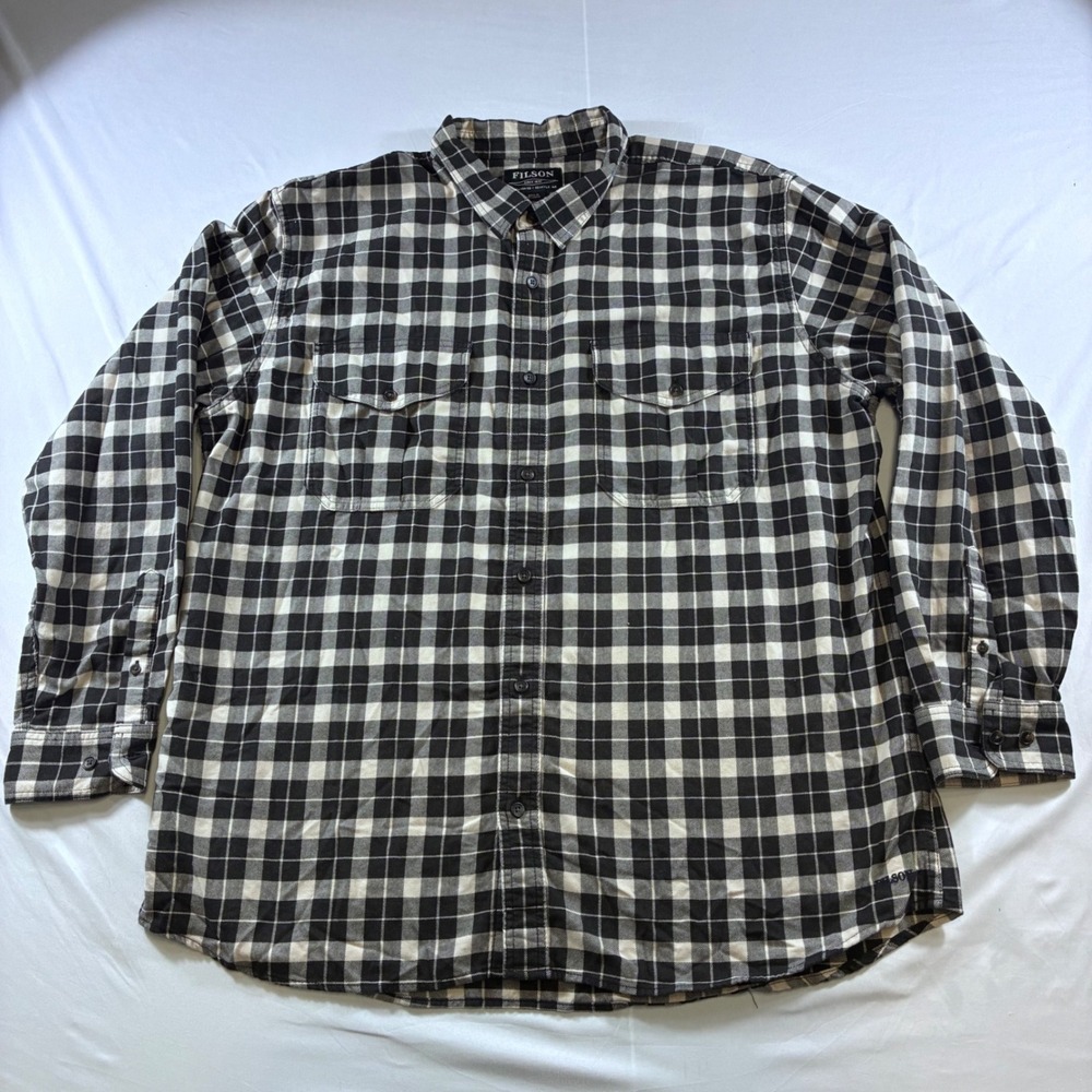 Filson Mens XXL Black Cream Buffalo Check Flannel Button Down Utility Shirt